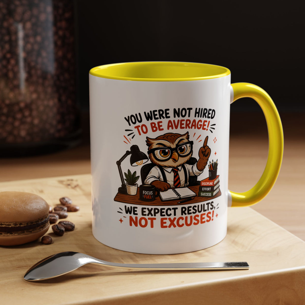 Funny Motivational Office Mug, Results Not Excuses Coffee Cup, Tough Love Gift for Employee, Coworker, Boss or Entrepreneur, Workplace Humor