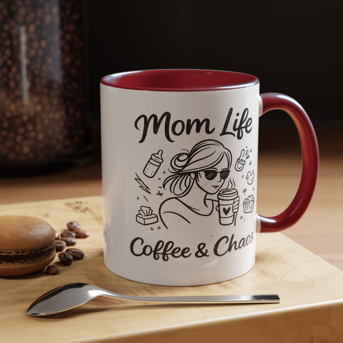 Mom Life Coffee and Chaos Mug, Funny Mom Coffee Mug, Motherhood Humor Gift, Busy Mom Cup, Mother's Day Gift for Coffee Lover