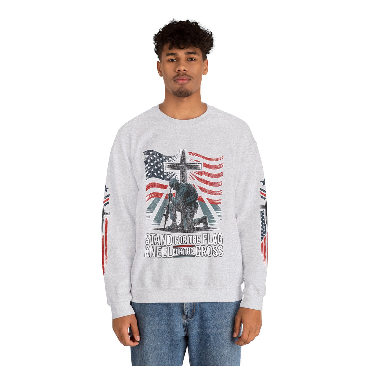 Stand for the Flag Kneel for the Cross Sweatshirt, Patriotic Christian Crewneck, American Flag Pullover, Faith Gift, Fourth of July Top