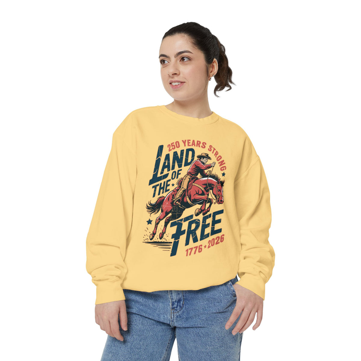 Land of the Free Comfort Colors Sweatshirt, Patriotic Cowboy Sweatshirt, Western Fourth of July Shirt, Americana Gift