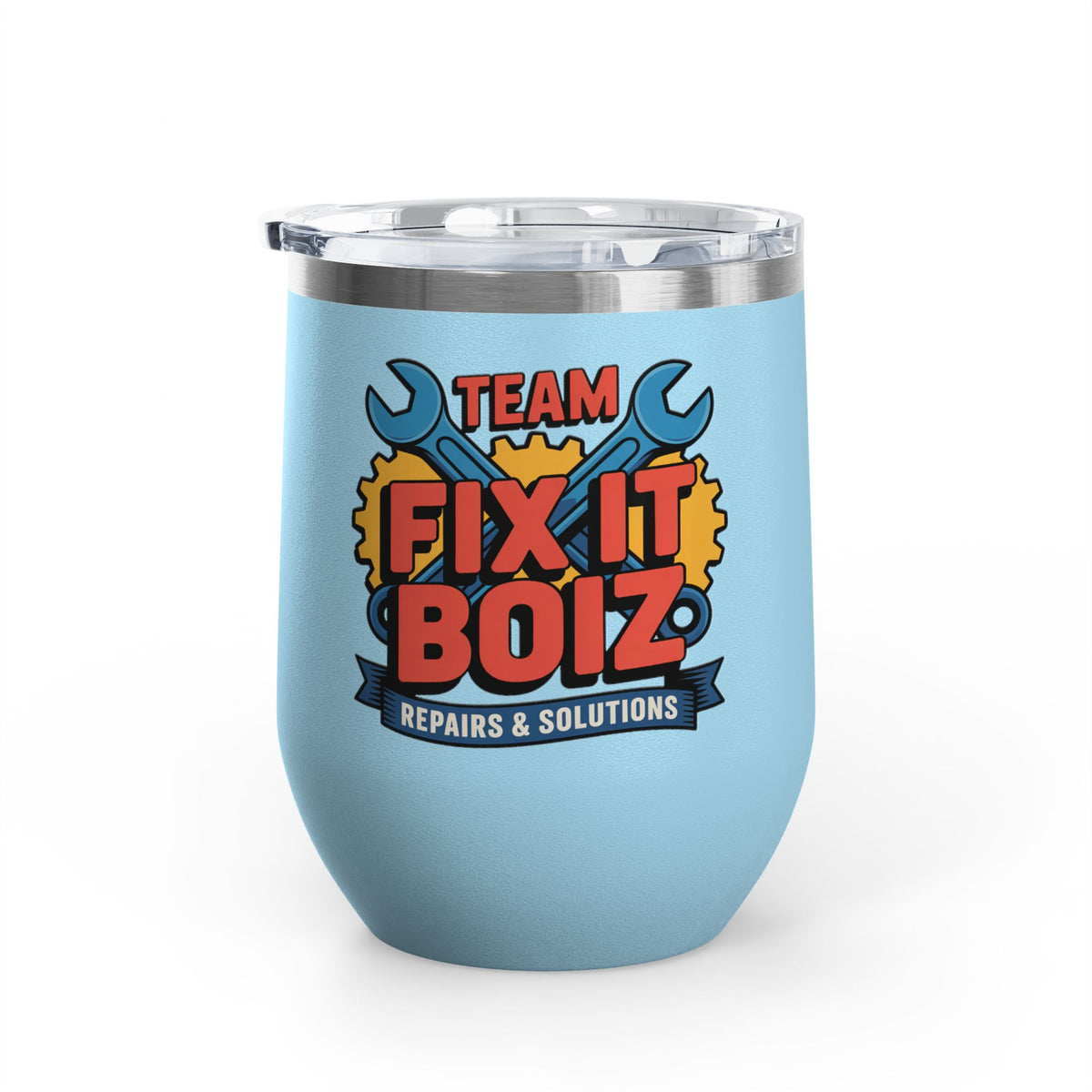 Mechanic Wine Tumbler, Team Fix It Boiz Wrench and Gear Design, Handyman Gift for Dad or a Repair Crew Coworker, Off Duty Workshop Drinkware