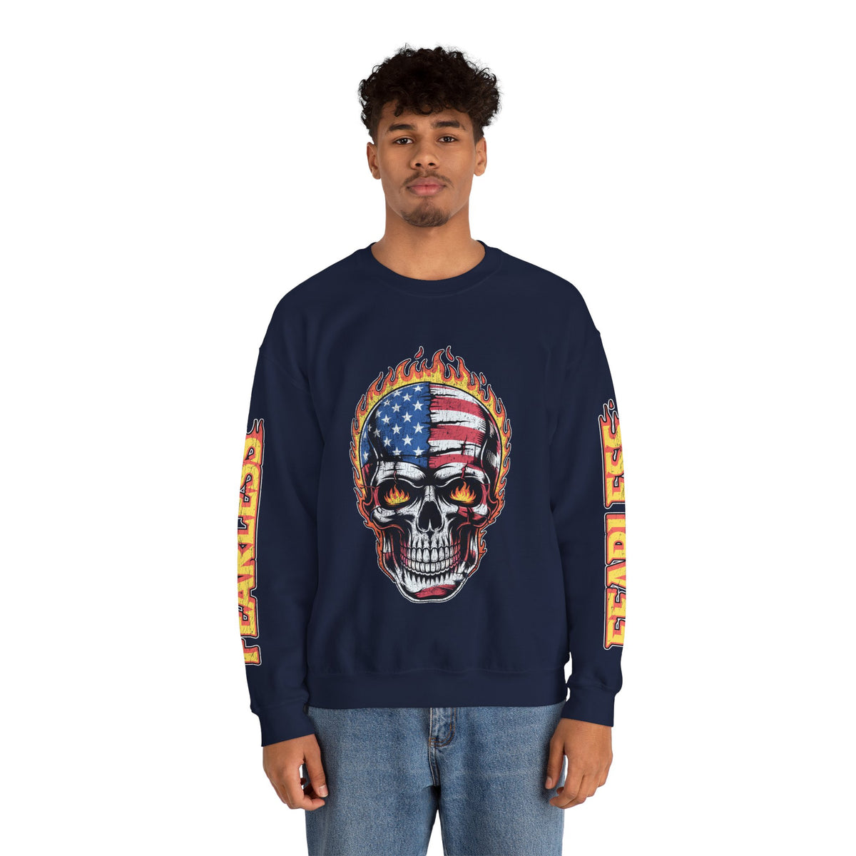 Patriotic Skull Sweatshirt, American Flag Skull Pullover, USA Biker Style Top, Edgy Americana Clothing, Fourth of July Gift