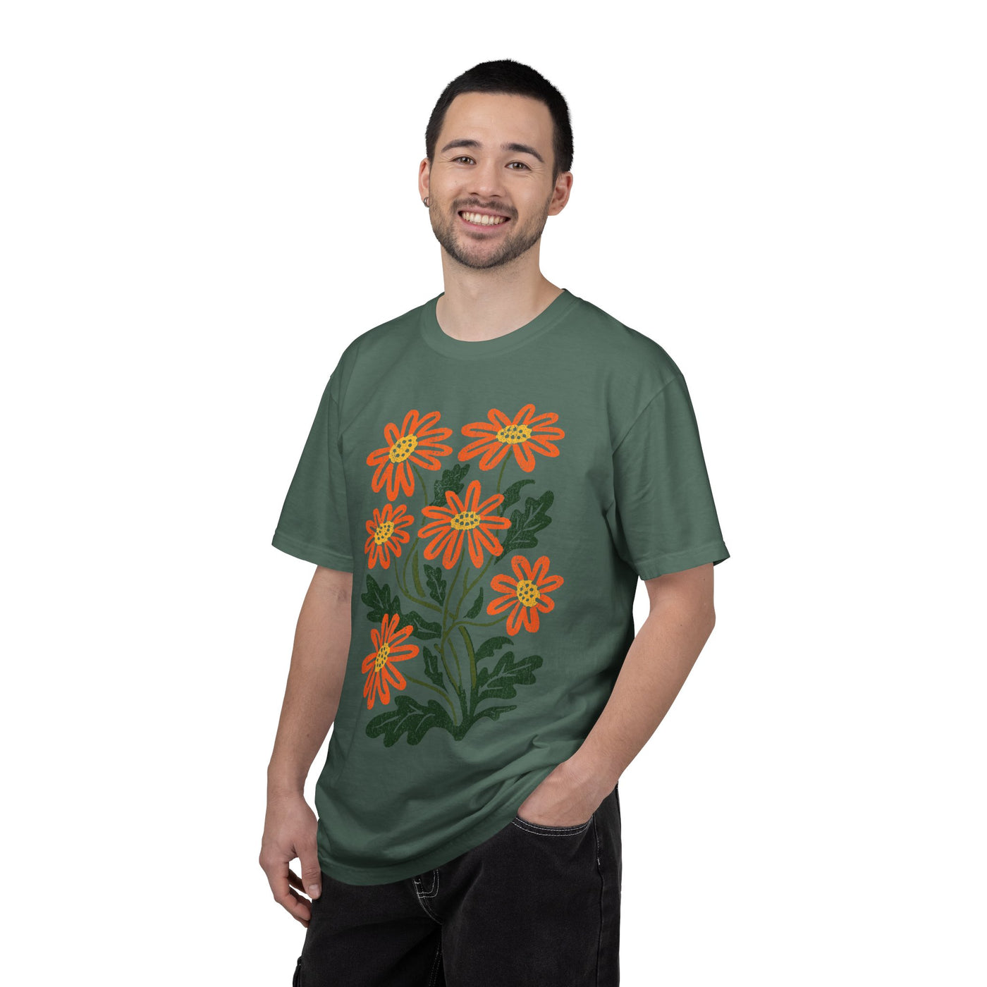 Orange Daisy Graphic Shirt, Retro Floral T-Shirt for Flower Lovers, Groovy Botanical Tee, Cheerful Garden Gift for Women and Gardeners