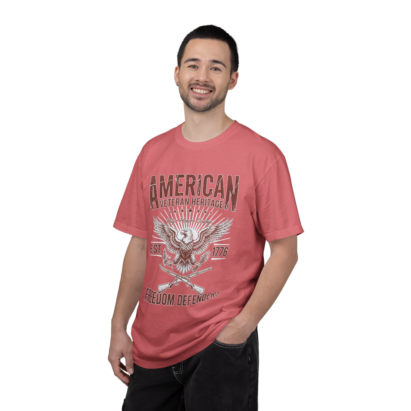 American Veteran Heritage Shirt, Freedom Defenders T-Shirt, Patriotic Eagle Gift, Veterans Day or Military Retirement Tee for Proud Veteran