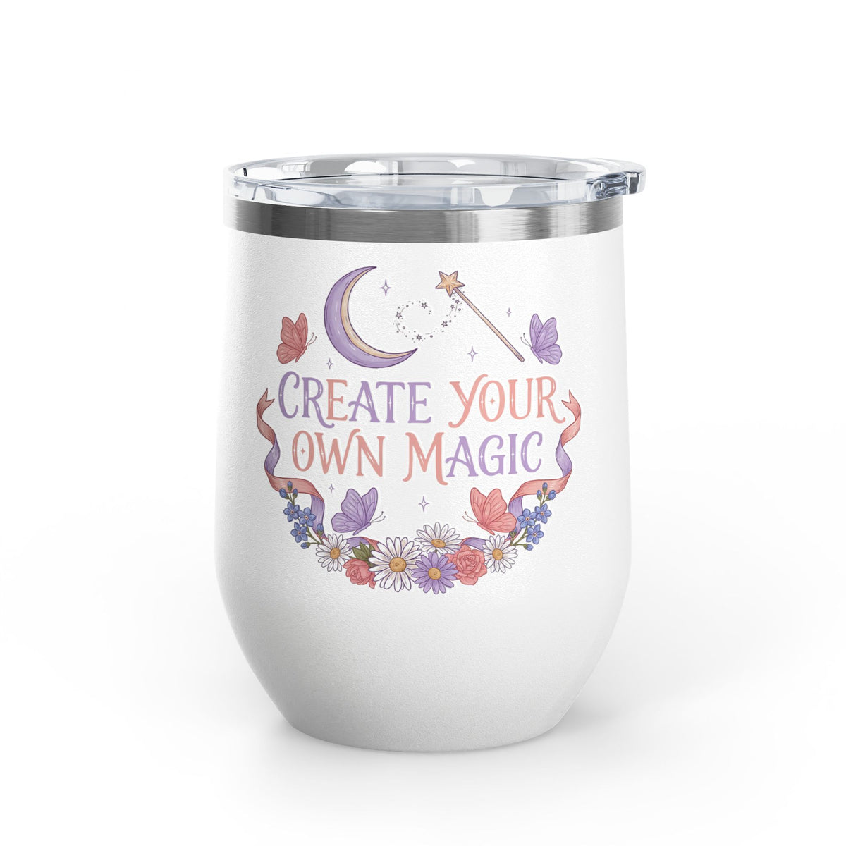 Magical Wine Tumbler, Create Your Own Magic Cup, Floral Fantasy Drinkware, Witchy Gift for Her, Birthday Gift for Magic Lover