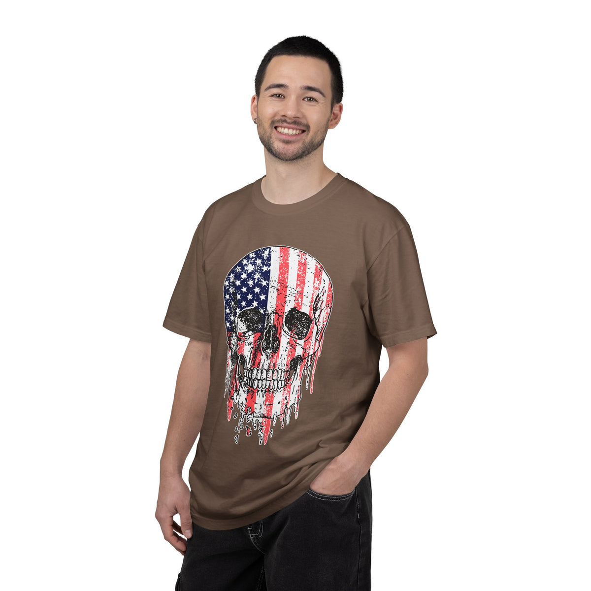 American Flag Skull Shirt, Distressed Patriotic Graphic for Biker Outfits, Fourth of July Style, Birthday Gift for Skull Art Lovers