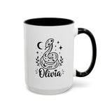 Personalized Snake Mug with Name, Celestial Serpent Coffee Cup, Custom Witchy Gift for Snake Lover, Gothic Botanical Birthday Gift