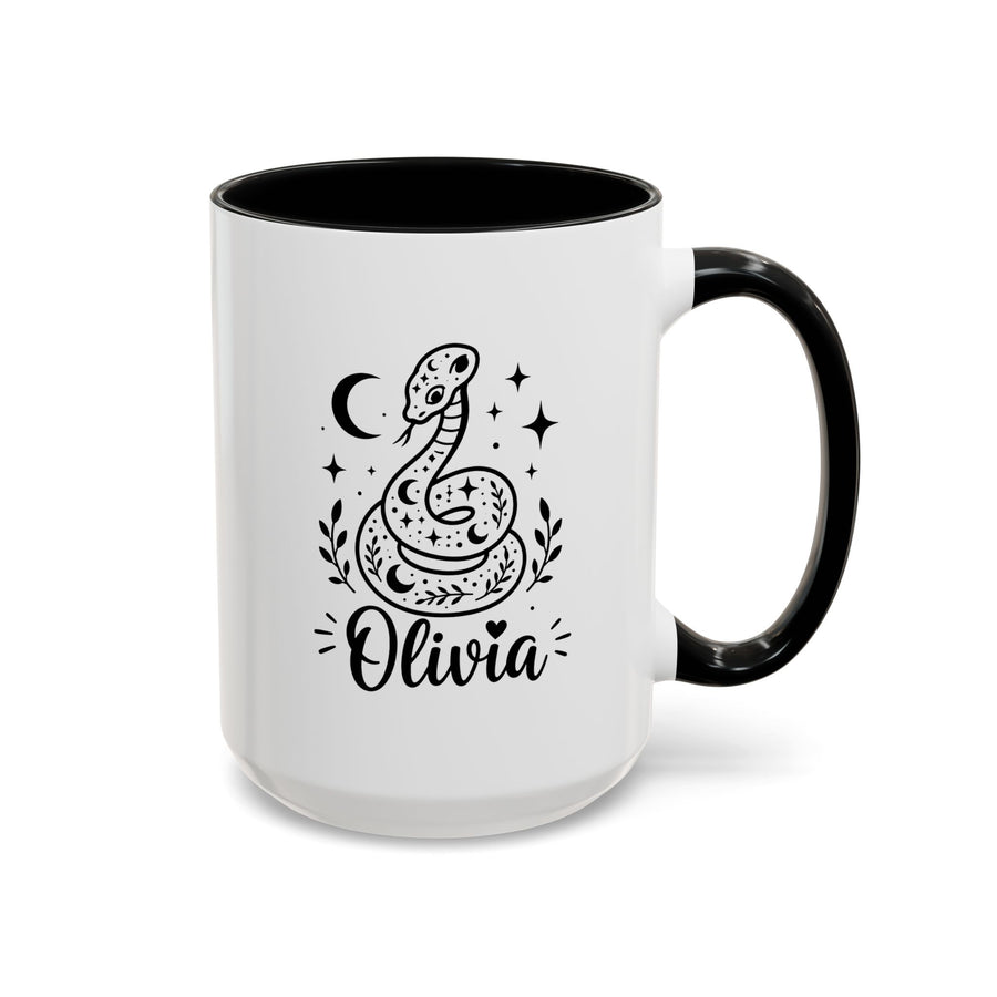 Personalized Snake Mug with Name, Celestial Serpent Coffee Cup, Custom Witchy Gift for Snake Lover, Gothic Botanical Birthday Gift