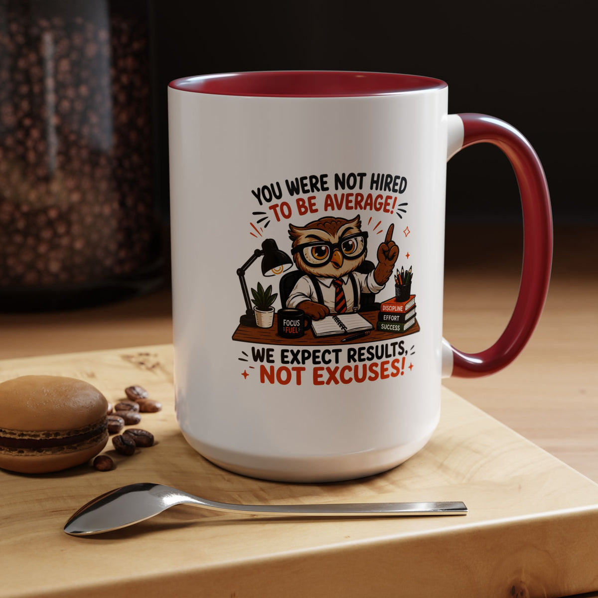 Funny Motivational Office Mug, Results Not Excuses Coffee Cup, Tough Love Gift for Employee, Coworker, Boss or Entrepreneur, Workplace Humor
