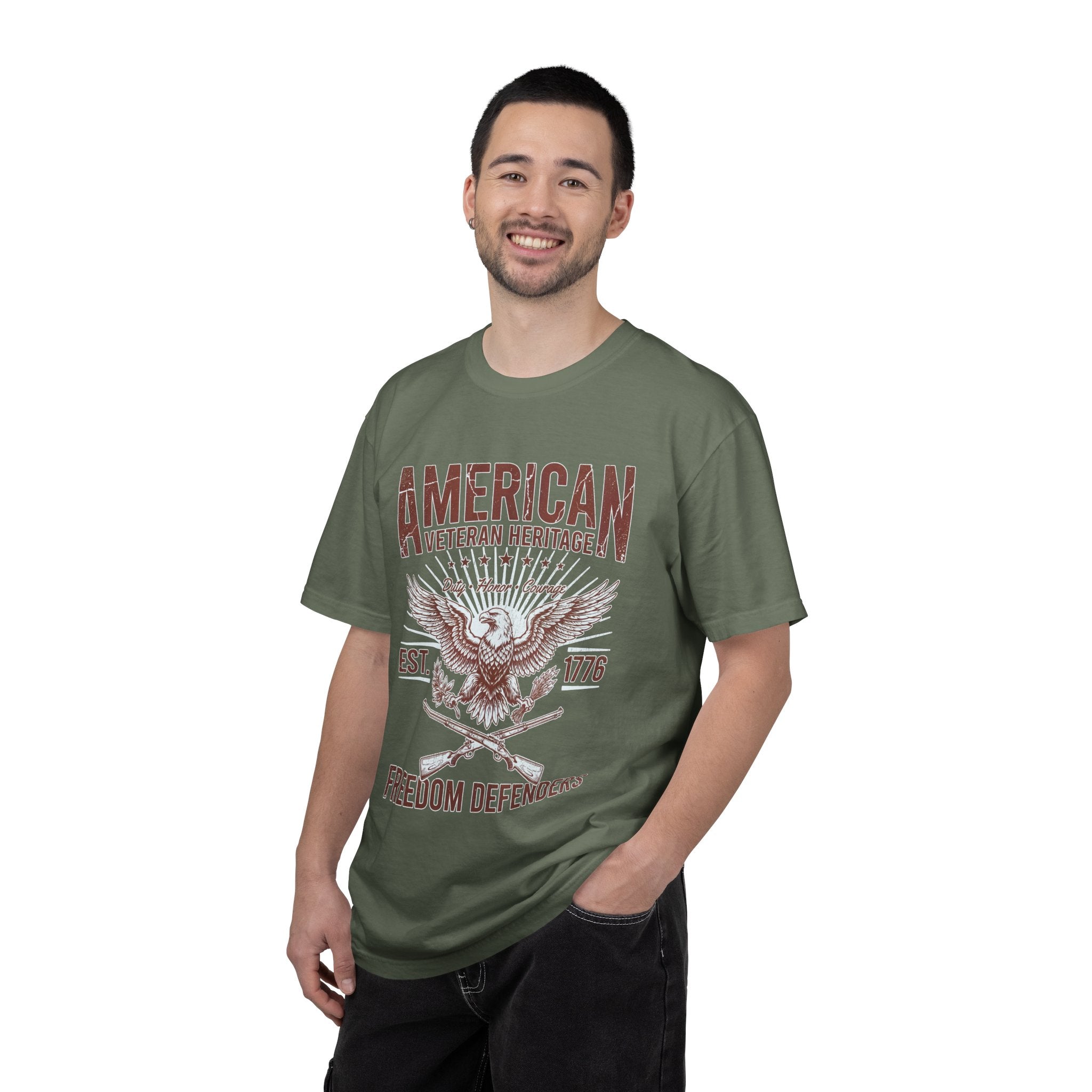 American Veteran Heritage Shirt, Freedom Defenders T-Shirt, Patriotic Eagle Gift, Veterans Day or Military Retirement Tee for Proud Veteran