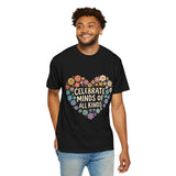 Comfort Colors Celebrate Minds of All Kinds Shirt, Autism Acceptance Flower Heart Tee, Neurodiversity Awareness Shirt, Teacher Gift