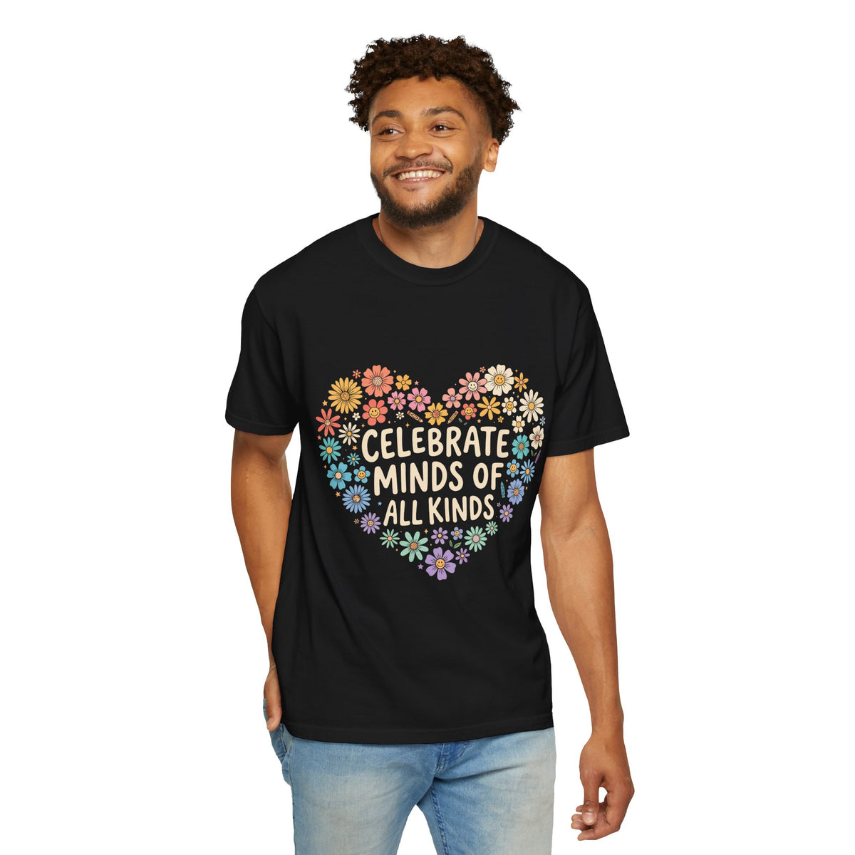 Comfort Colors Celebrate Minds of All Kinds Shirt, Autism Acceptance Flower Heart Tee, Neurodiversity Awareness Shirt, Teacher Gift