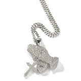 Full diamond hand cross pendant necklace European and American retro hip-hop rap popular accessory