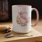Personalized Butterfly Initial Mug, Custom Name Coffee Mug for Girls and Women, Pink Floral Monogram Cup, Birthday Gift, Custom Letter Mug