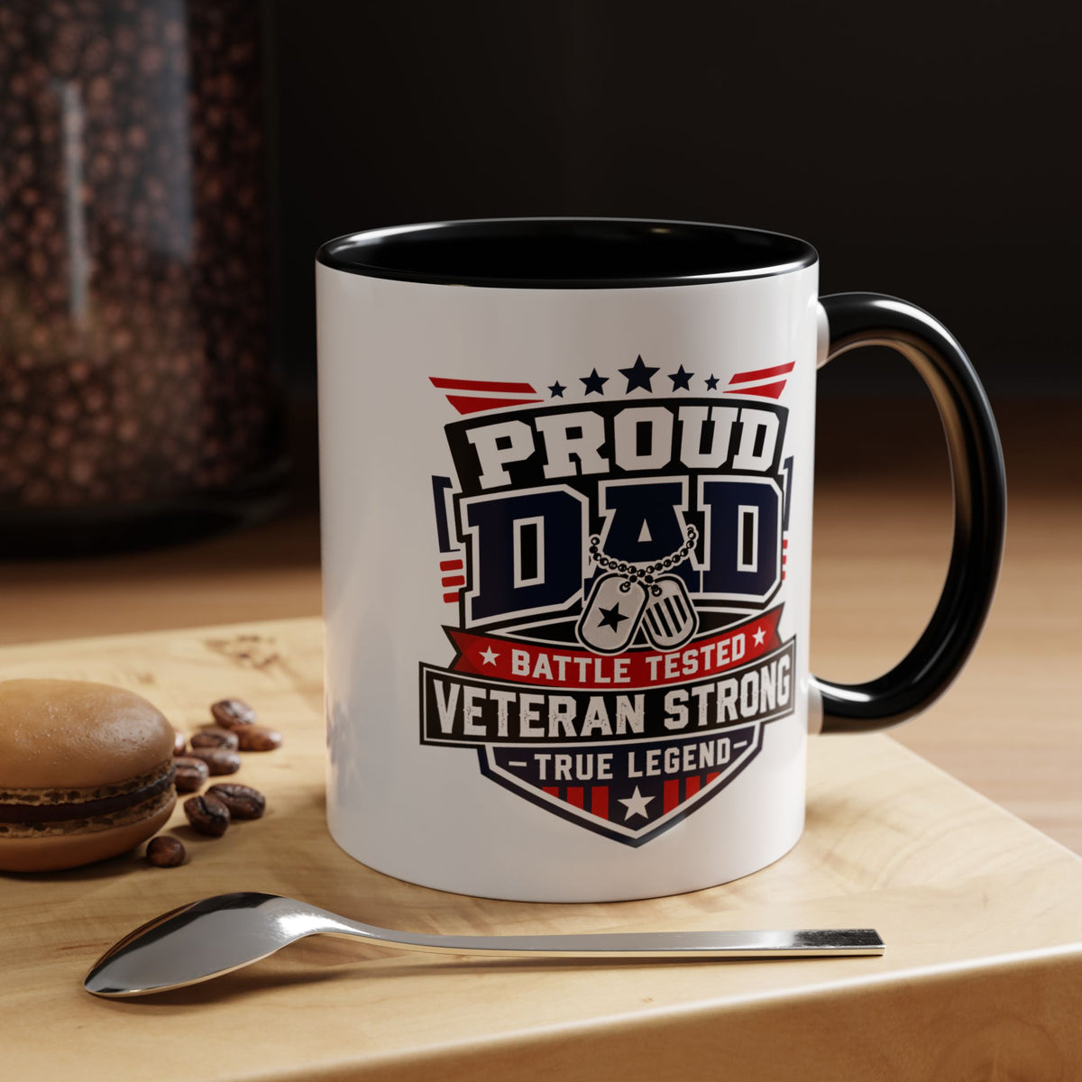 Proud Veteran Dad Coffee Mug, Battle Tested Veteran Strong Cup, Patriotic Military Gift for Father, Retired Soldier or True Legend