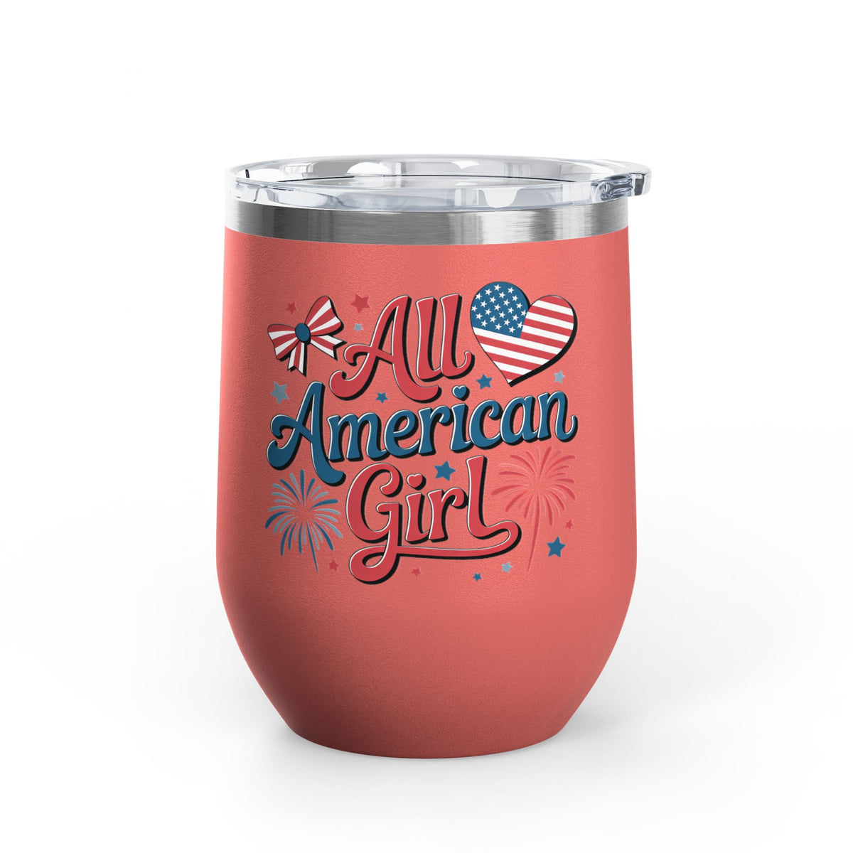 All American Girl Wine Tumbler, Patriotic Drinkware for Women, 4th of July Wine Cup, USA Gift for Her, Summer Party Favor, American Pride