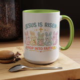Christian Easter Bunny Mug, Jesus Is Risen Hop Into Faith Coffee Mug, Faith Based Easter Gift, Religious Spring Mug for Women Kids