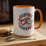 Best Friends Coffee Mug, Besties Forever Friendship Bracelet Design, Colorful Birthday Gift for a Best Friend or Long Distance Coffee Buddy