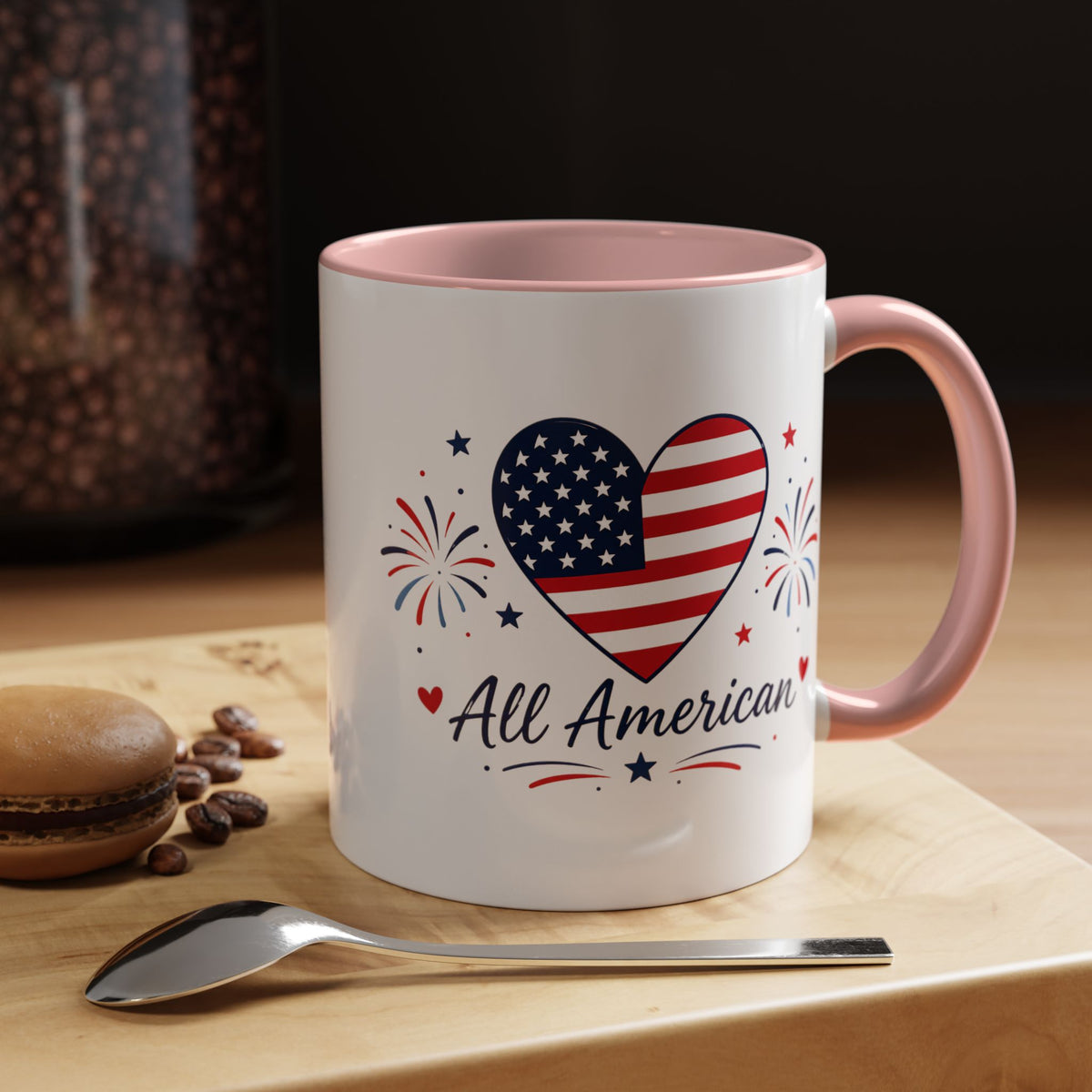All American Patriotic Heart Coffee Mug, USA Flag Heart Mug, Fourth of July Coffee Cup, American Pride Gift, Independence Day Mug