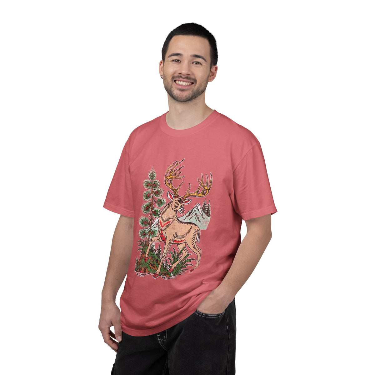 Woodland Deer Shirt, Rustic Stag and Mountain Graphic, Gift for Wildlife Lovers and Hikers, Forest Inspired Cabin Weekend Clothing