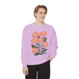 Orange Daisy Graphic Sweatshirt, Retro Floral Pullover for Flower Lovers, Groovy Botanical Top, Cheerful Garden Gift for Women