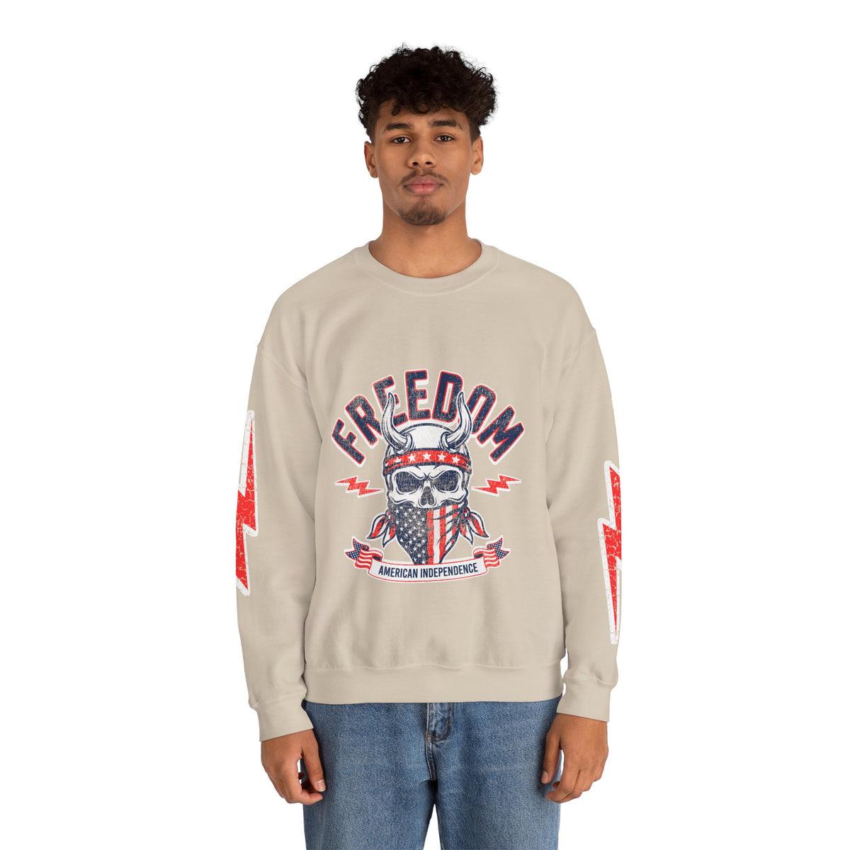 Freedom American Independence Sweatshirt, Patriotic Skull Crewneck, USA Flag Pullover, Fourth of July Outfit, Americana Gift for Him