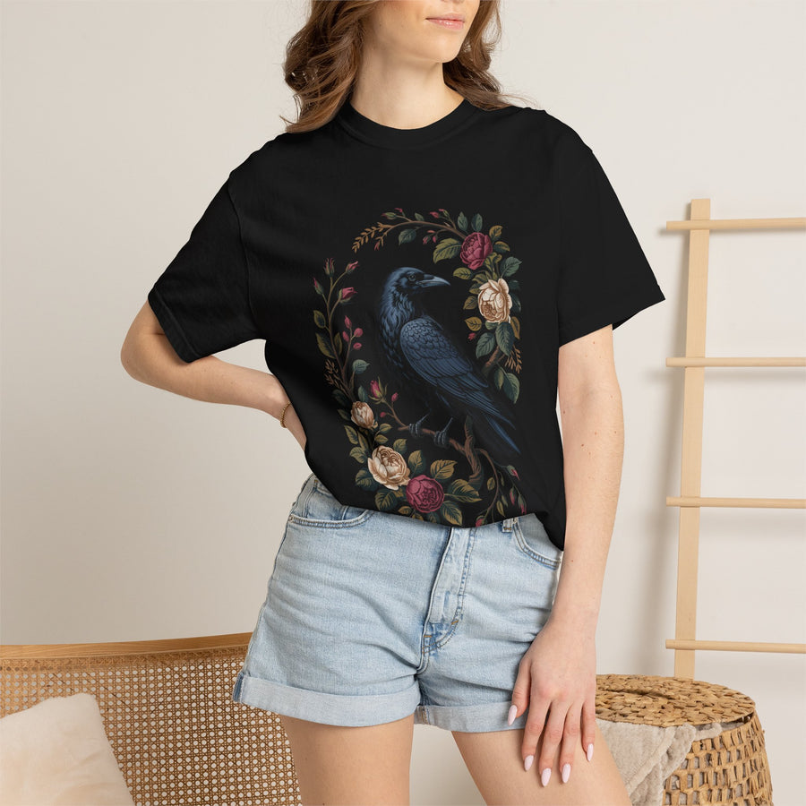 Vintage Raven Floral Comfort Colors Shirt, Gothic Crow and Roses Graphic Tee, Dark Cottagecore Shirt, Nature Lover Gift for Women