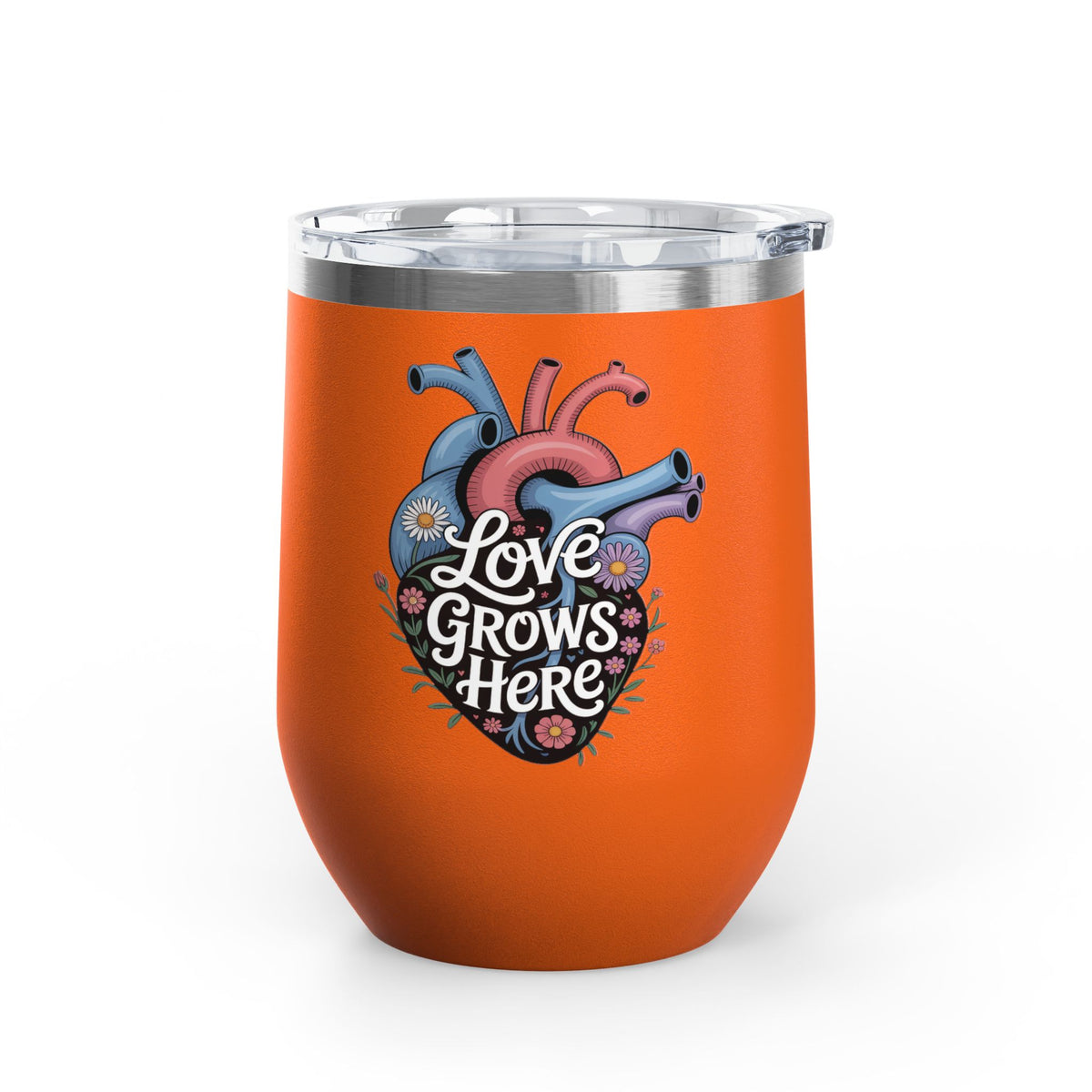 Anatomical Heart Wine Tumbler, Love Grows Here Floral Drinkware, Mental Health Gift, Self Love Present, Encouraging Gift for Her