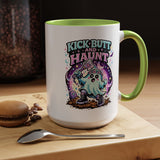 Kick Butt and Haunt Mug, Cute Pastel Ghost Black Accent Coffee Cup, Unique Funny Halloween Gift for Her, Spooky Bestie or Pastel Goth