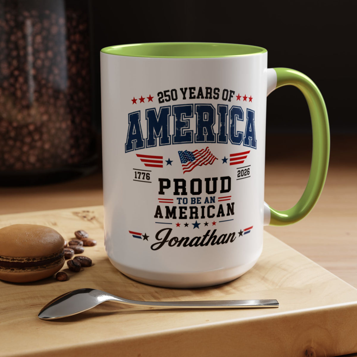 America 250th Coffee Mug with Flag, Semiquincentennial Gift for History Buffs, 1776 to 2026 Patriotic Ceramic Tea Cup