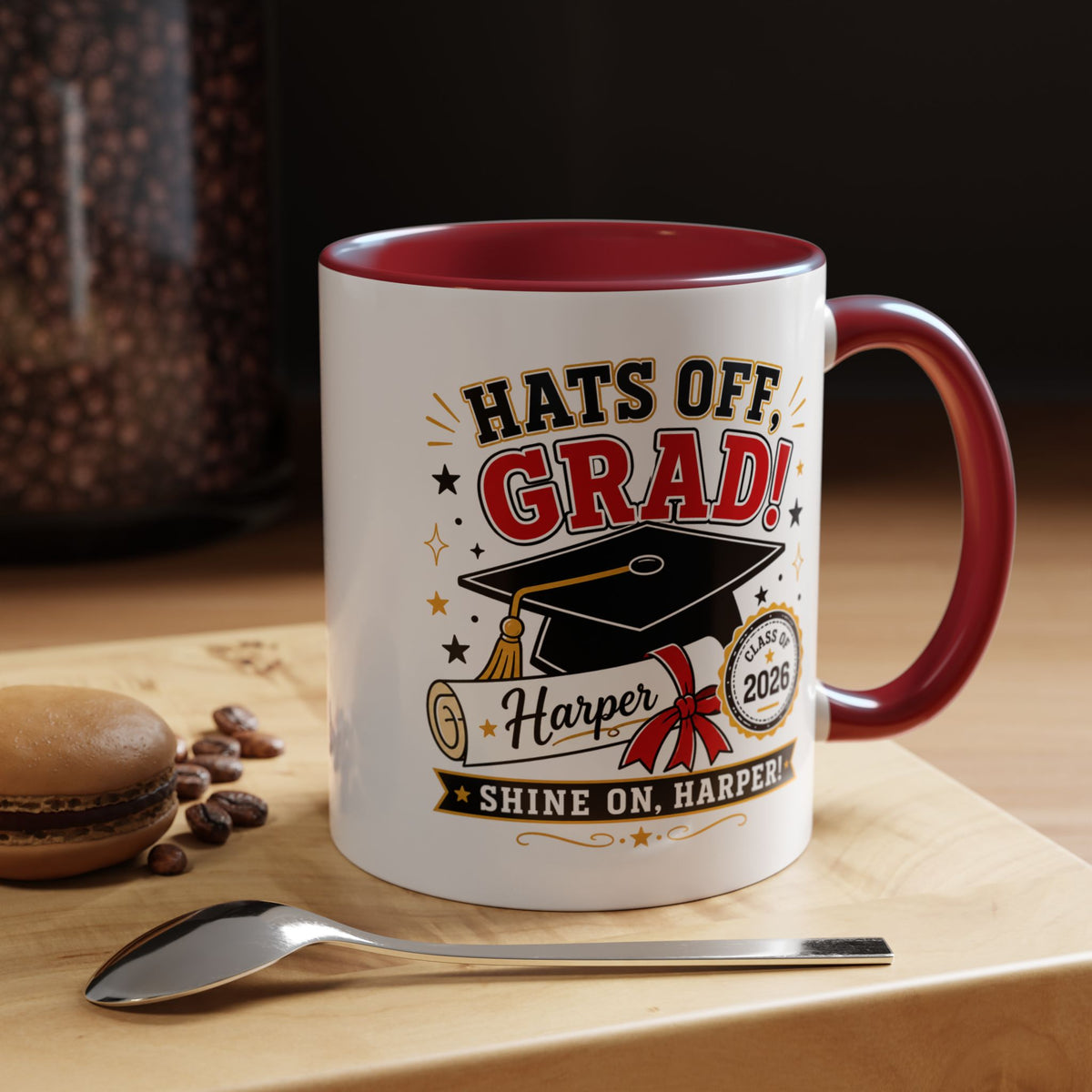 Personalized Graduation Mug, Hats Off Grad Class of 2026 Coffee Cup, Custom Name Gift for Daughter, Son, High School or College Senior