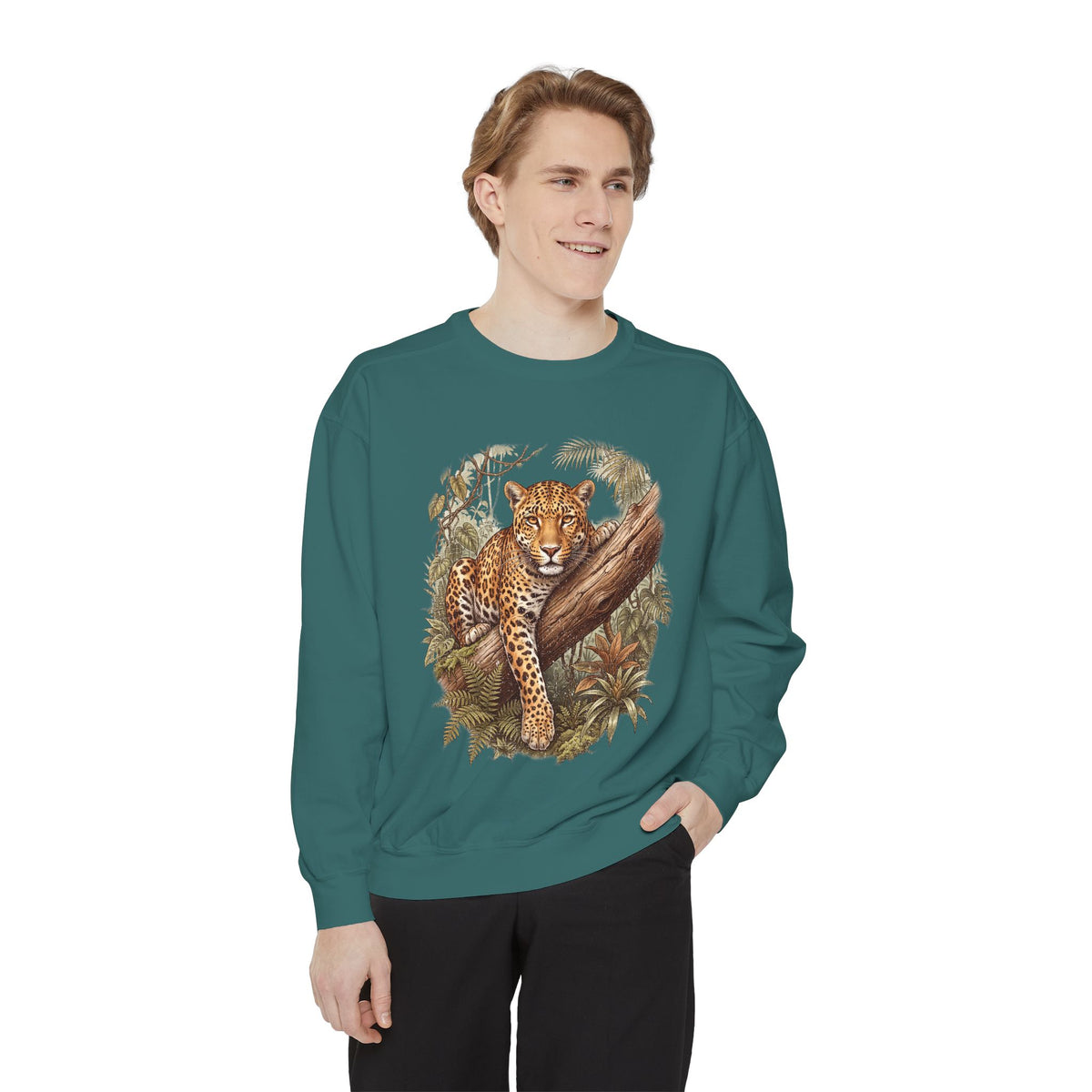 Vintage Leopard Jungle Sweatshirt, Tropical Big Cat Crewneck, Wildlife Nature Lover Gift, Botanical Safari Graphic Cozy Pullover Top