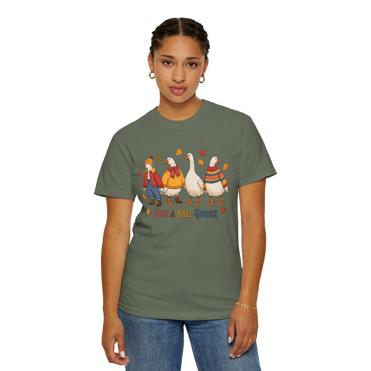 Funny Fall Goose Shirt, Just a Fall Goose Autumn Graphic Tee, Cute Cozy Gift for Bird Lover, Thanksgiving and October Outfit for Her