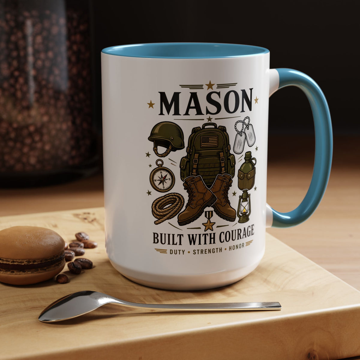 Personalized Army Soldier Mug, Built with Courage Coffee Cup, Custom Name Military Gift for Him, Veteran, Recruit or Service Member