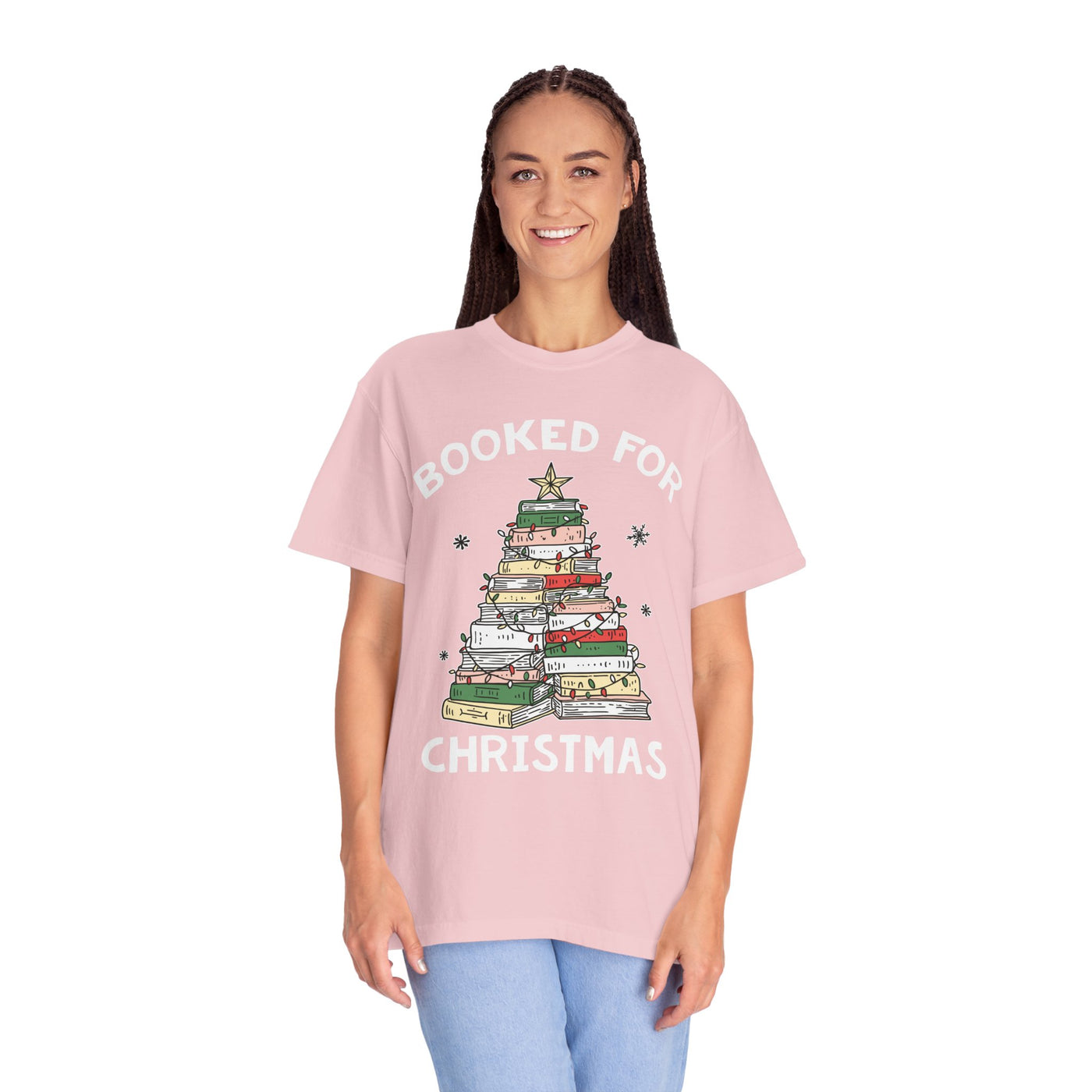 Booked for Christmas Shirt, Book Lover Holiday T-Shirt, Christmas Tree Books Tee, Cozy Reading Gift for Librarian, Teacher or Bookworm