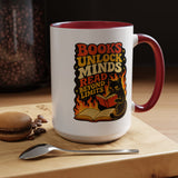 Book Lover Cat Coffee Mug, Reading Cat Mug for Bookworms, Literary Gift for Readers, Librarian Teacher Cup, Books Unlock Minds