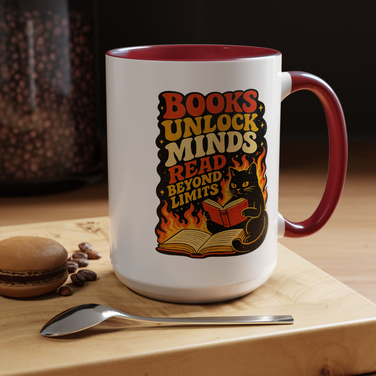 Book Lover Cat Coffee Mug, Reading Cat Mug for Bookworms, Literary Gift for Readers, Librarian Teacher Cup, Books Unlock Minds
