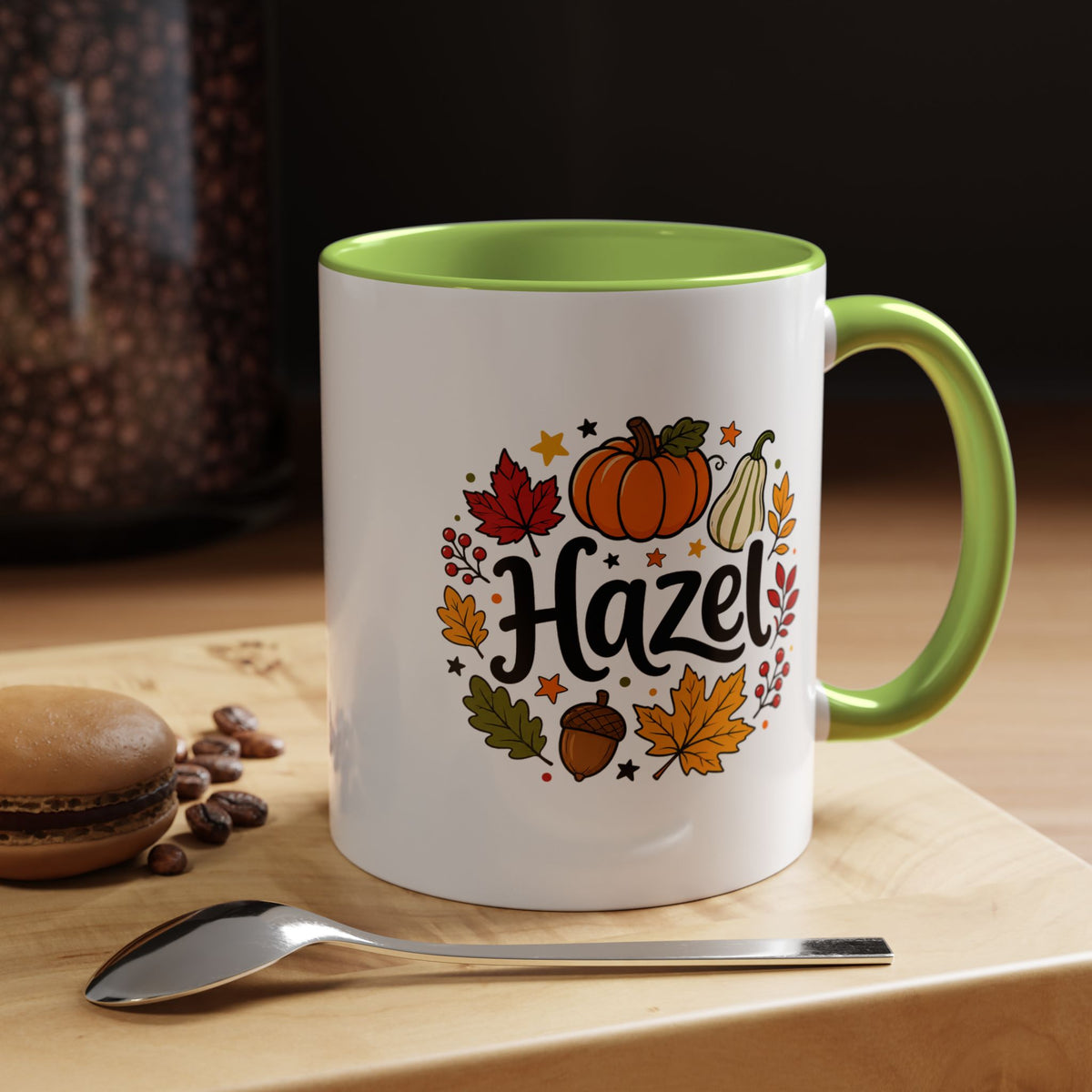 Personalized Fall Name Mug, Custom Hazel Pumpkin Coffee Cup, Autumn Birthday Gift for Her, Thanksgiving Keepsake, Cozy Seasonal Present
