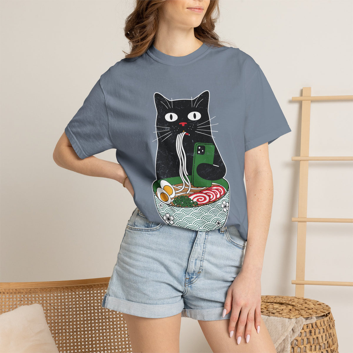 Black Cat Ramen Shirt Comfort Colors Tee, Funny Cat Lover Graphic Shirt, Introvert Cat Eating Noodles Tee, Japanese Foodie Gift