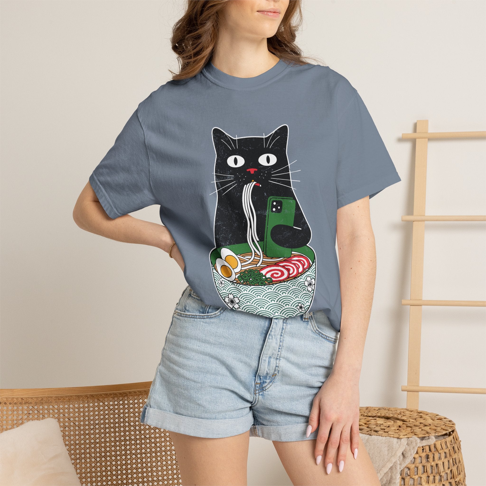 Black Cat Ramen Shirt Comfort Colors Tee, Funny Cat Lover Graphic Shirt, Introvert Cat Eating Noodles Tee, Japanese Foodie Gift