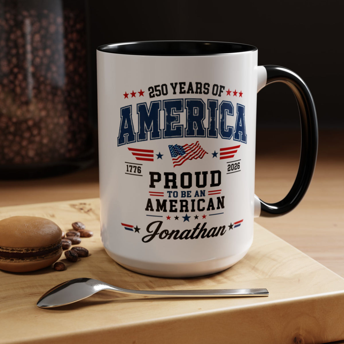 Personalized America 250th Coffee Mug, Custom Name Patriotic Gift for Men, Proud to Be An American 1776 to 2026 Ceramic Tea Cup