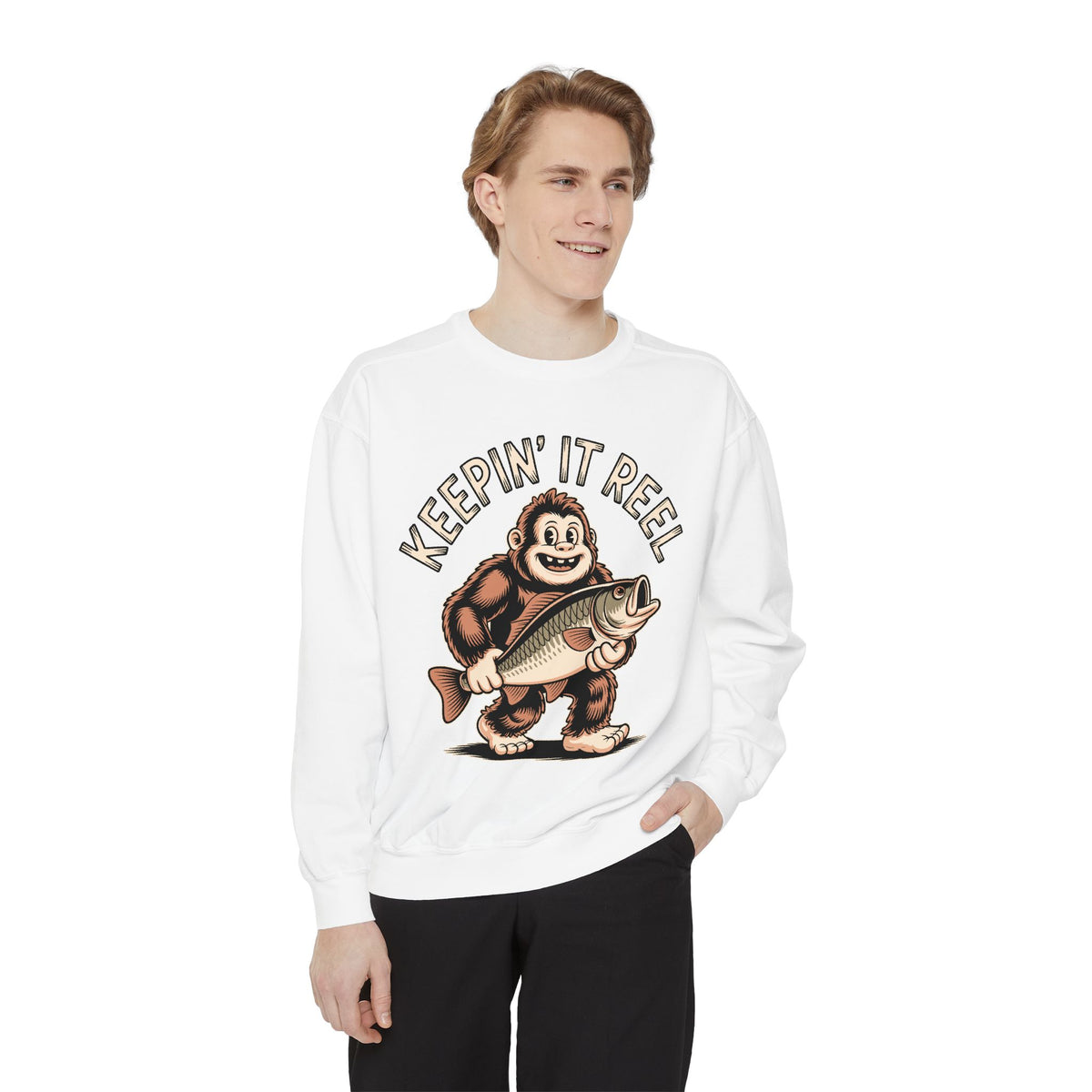Keepin It Reel Comfort Colors Sweatshirt, Funny Fishing Sweatshirt, Bigfoot Fishing Shirt, Fisherman Gift for Men and Women