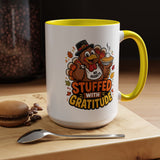 Stuffed With Gratitude Mug, Funny Thanksgiving Turkey Coffee Cup, Friendsgiving Hostess Gift, Cute Fall Drinkware for Food Lovers