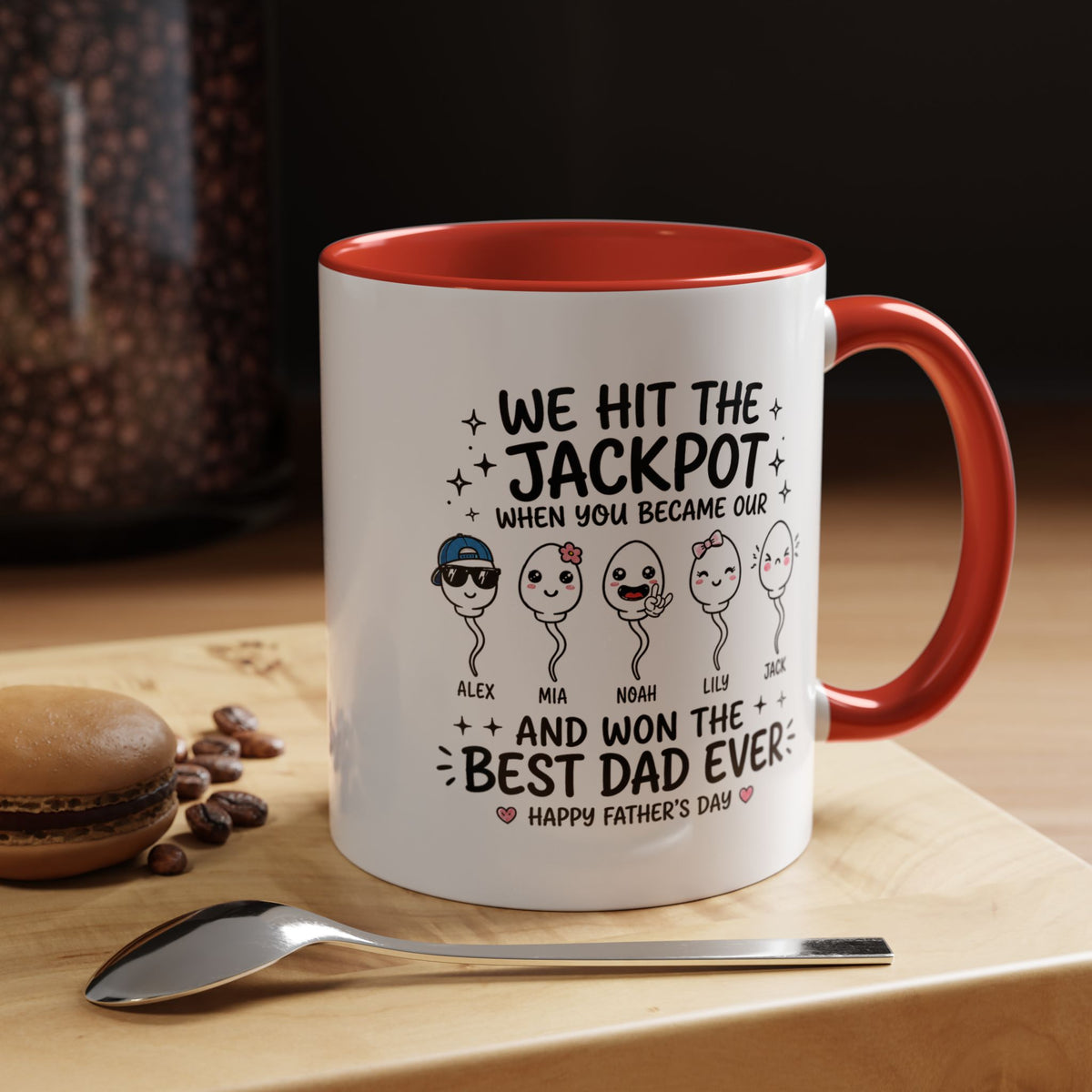 Personalized Best Dad Ever Mug, Custom Father's Day Coffee Mug with Kids Names, Funny Jackpot Dad Gift, Unique Family Keepsake Cup