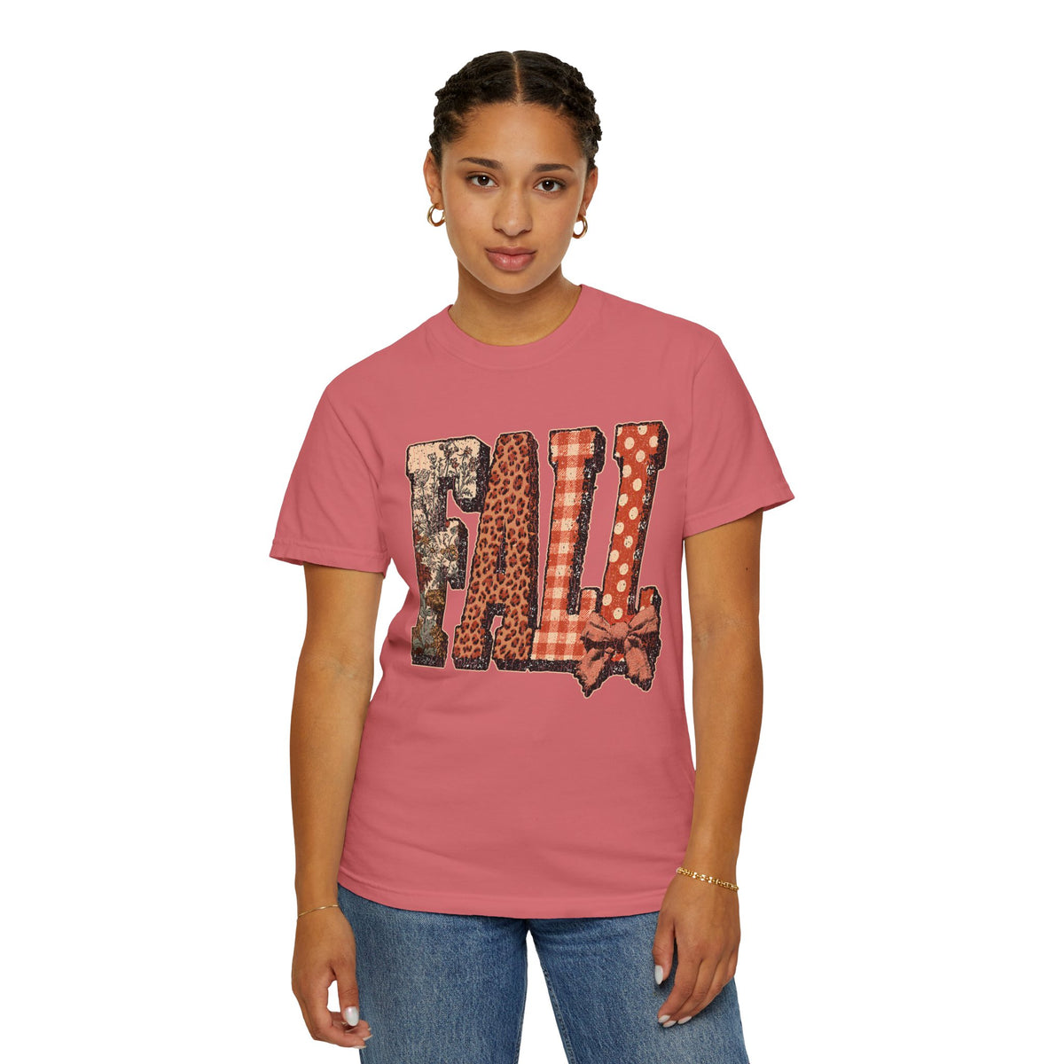 Patchwork Fall Shirt, Floral Leopard Plaid Autumn Graphic Tee, Coquette Bow Seasonal Gift for Women, Cozy Thanksgiving Outfit for Her