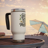Matcha Lover Travel Mug with Handle, Just a Girl Who Loves Matcha, Green Tea Coffee Cup, Cute Cafe Gift for Her, Cozy Drinkware