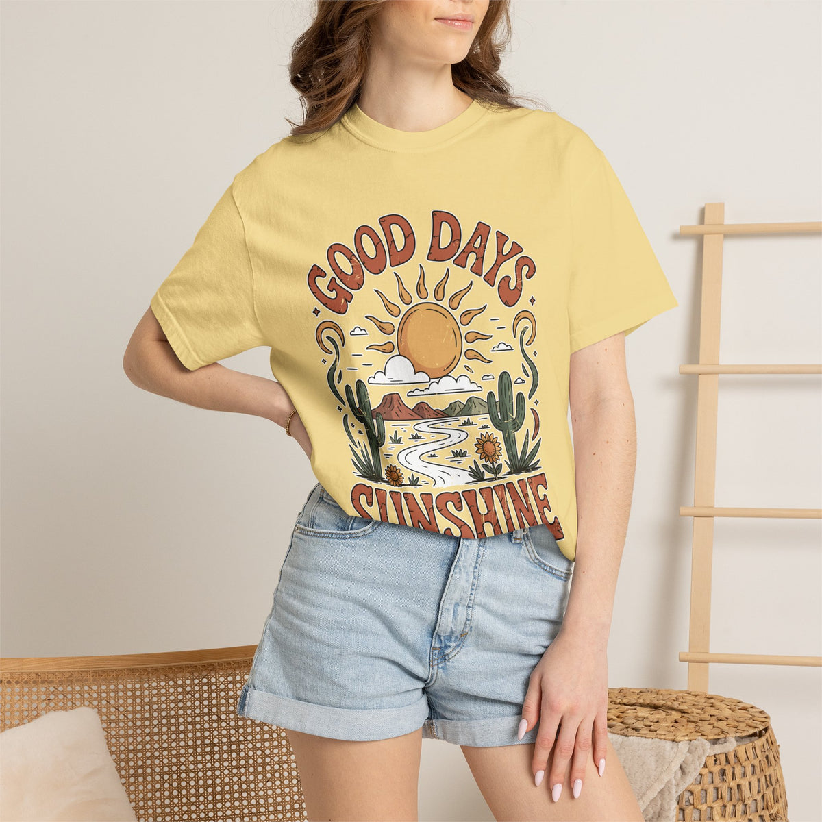 Positive Sunshine Comfort Colors Shirt, Good Days Sunshine Graphic Tee, Retro Desert Nature Shirt, Boho Summer Aesthetic Tee