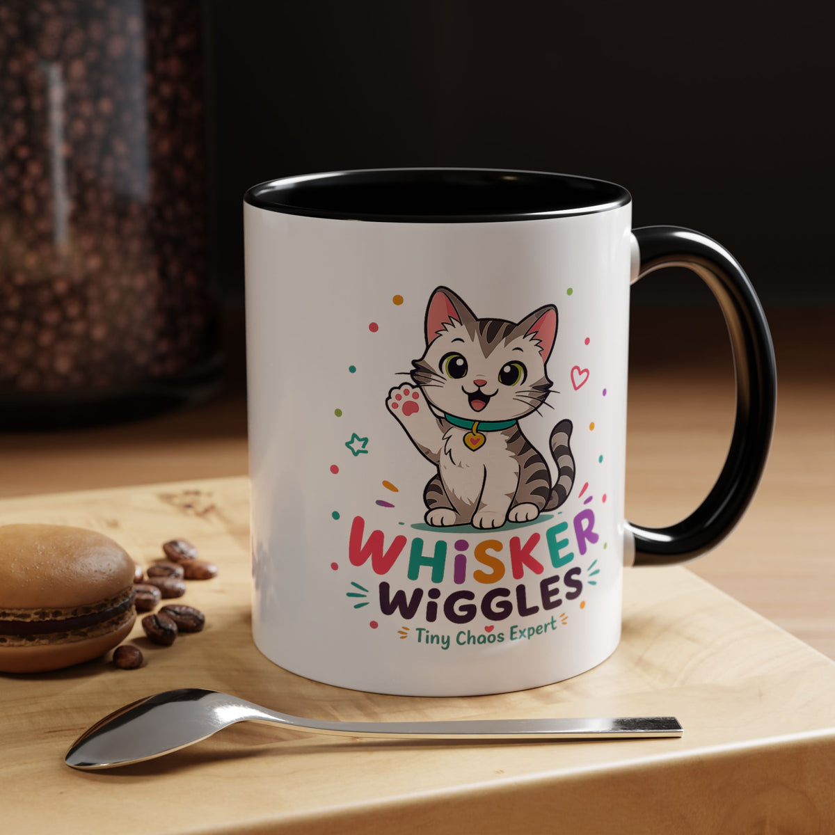 Cute Cat Lover Mug, Personalized Cat Name Coffee Cup, Whisker Wiggles Cat Mom Gift, Funny Kitty Mug for Pet Owners and Cat Lovers