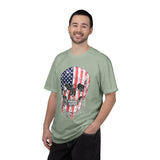 American Flag Skull Shirt, Distressed Patriotic Graphic for Biker Outfits, Fourth of July Style, Birthday Gift for Skull Art Lovers
