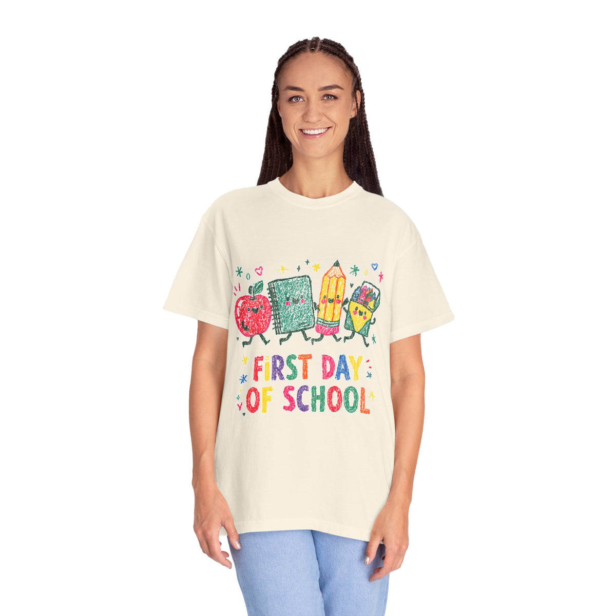 First Day of School T-Shirt, Colorful School Supplies Graphic Tee, Cute Teacher Outfit, Student Back to Class Gift, Classroom Shirt